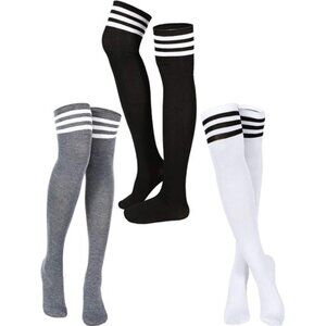 3 Pairs Knee High Socks Thigh High Triple Stripe over the Knee Socks
